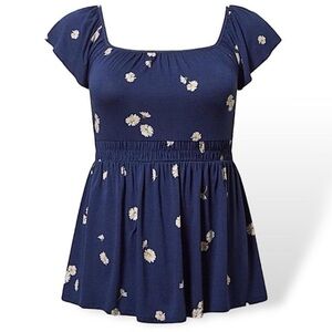 Torrid Navy Blue Floral Blouse - Size 3